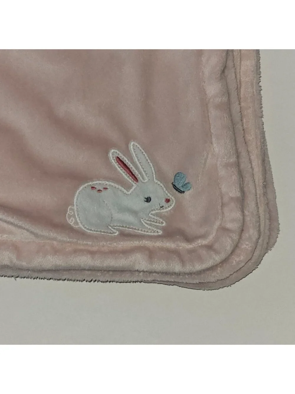 Carter's Pink Fleece Baby Blanket White Bunny Rabbit Butterfly 29x38